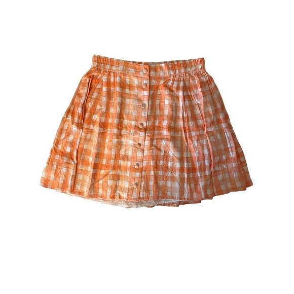 Urban Outfitters NEW Pleated Orange And White Gingham Print Mini Skirt Medium - Picture 1 of 8